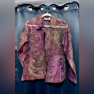 Chico's Metallic Embroidered Shirt